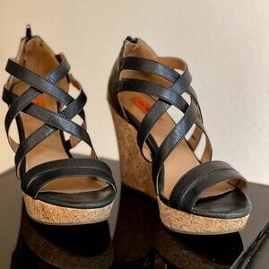 Miz Mooz Kiara Wedge Strappy Sandal Black Size 7
